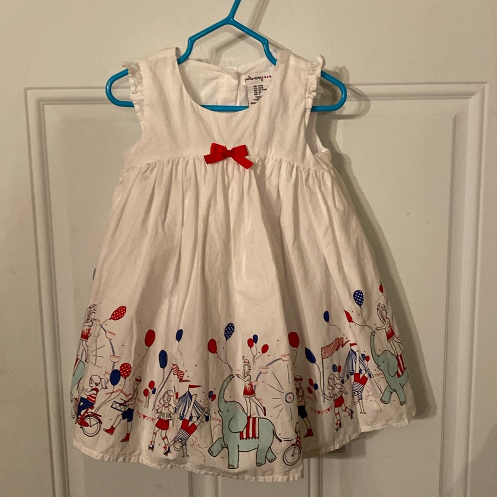 Polka Tots Vintage Inspired white with Red and Blue Parade  Carnival Party Dress
